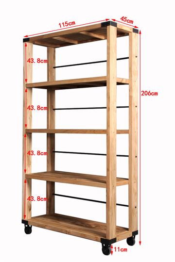 Reol I Massivt Genbrugs Teak L115xH206xD45cm